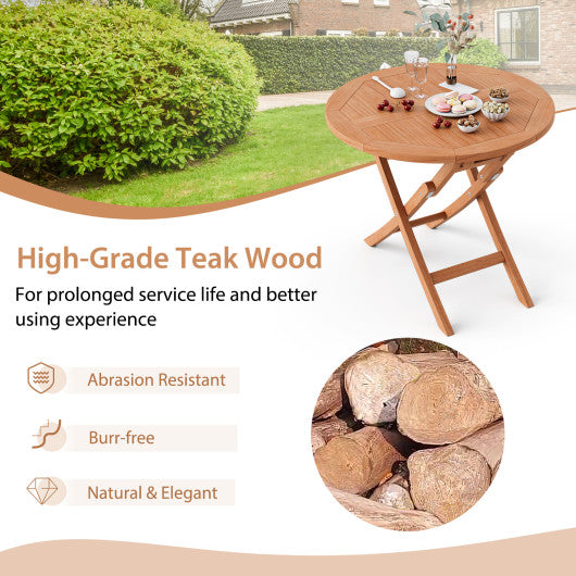 31.5 Inch Folding PatioTeak Wood Round Coffee Table - Set Shop and Smile