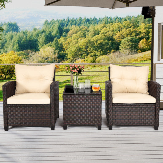 3 Pcs Patio Rattan Furniture Set Cushioned Conversation Set Coffee Table - Set Shop and Smile