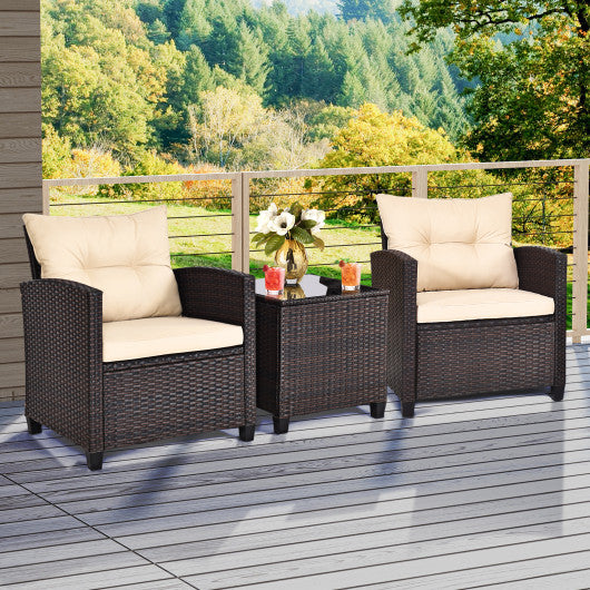 3 Pcs Patio Rattan Furniture Set Cushioned Conversation Set Coffee Table - Set Shop and Smile
