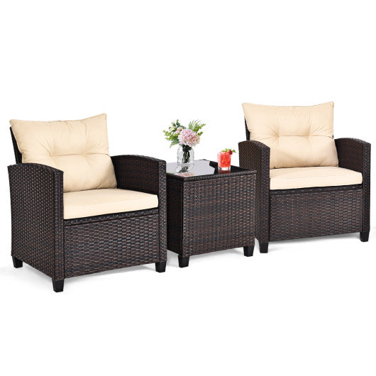 3 Pcs Patio Rattan Furniture Set Cushioned Conversation Set Coffee Table - Set Shop and Smile