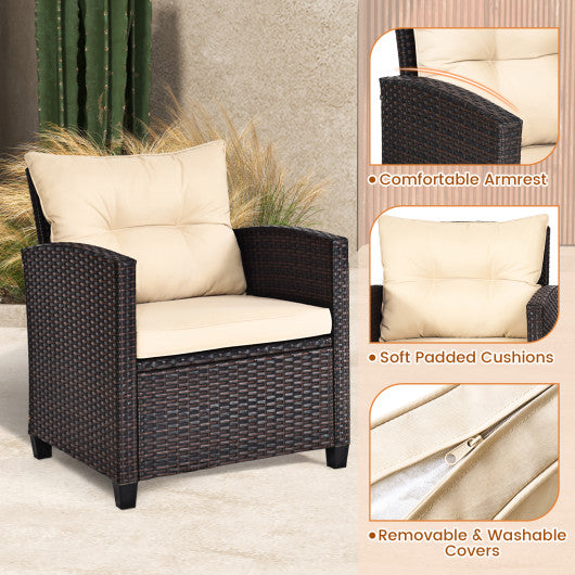 3 Pcs Patio Rattan Furniture Set Cushioned Conversation Set Coffee Table - Set Shop and Smile