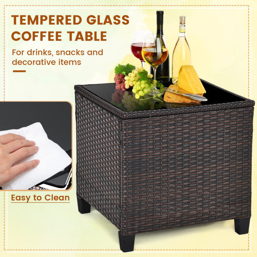 3 Pcs Patio Rattan Furniture Set Cushioned Conversation Set Coffee Table - Set Shop and Smile