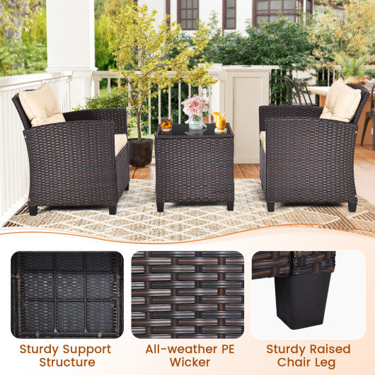 3 Pcs Patio Rattan Furniture Set Cushioned Conversation Set Coffee Table - Set Shop and Smile