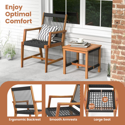 3 Pieces Acacia Wood Patio Furniture Set with Armchairs Coffee Table - Set Shop and Smile