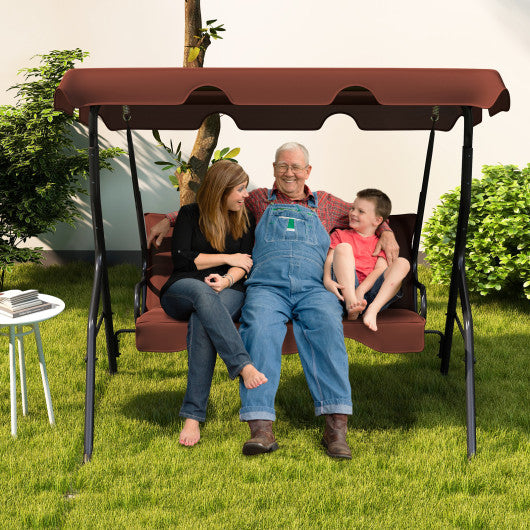 3 Seats Patio Canopy Swing-brown - Set Shop and Smile