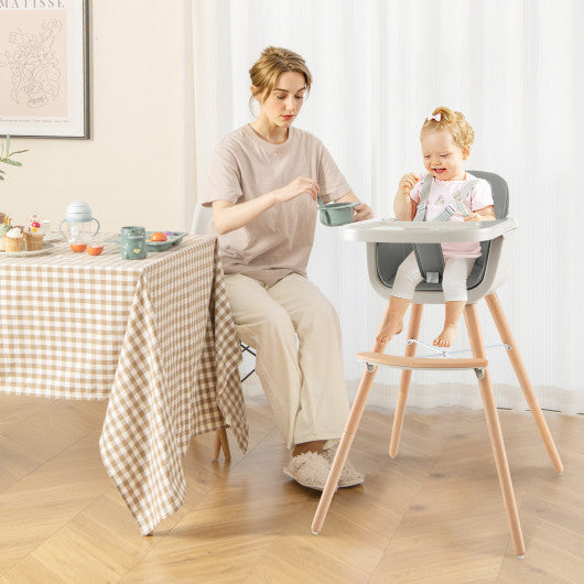 3-in-1 Convertible Wooden High Chair with Cushion-Beige - Set Shop and Smile