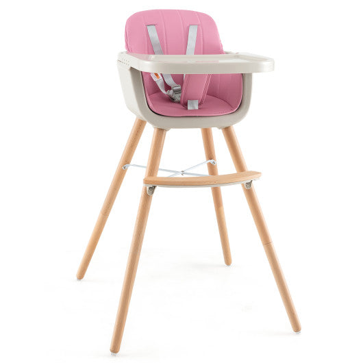 3-in-1 Convertible Wooden High Chair with Cushion-Pink - Set Shop and Smile