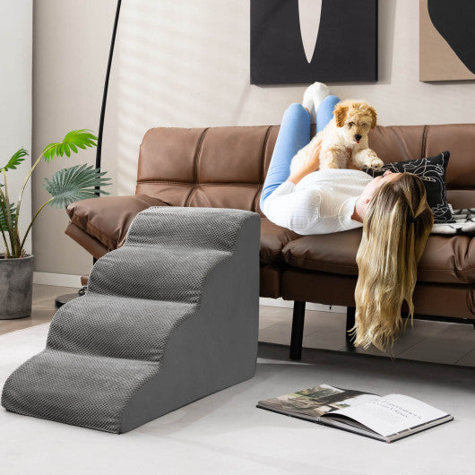 4-Tier Foam Non-Slip Dog Steps with Washable Zippered Cover-Brown - Set Shop and Smile