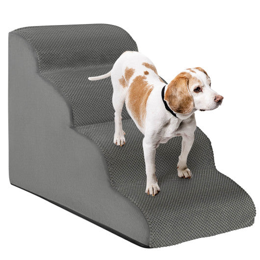 4-Tier Foam Non-Slip Dog Steps with Washable Zippered Cover-Brown - Set Shop and Smile