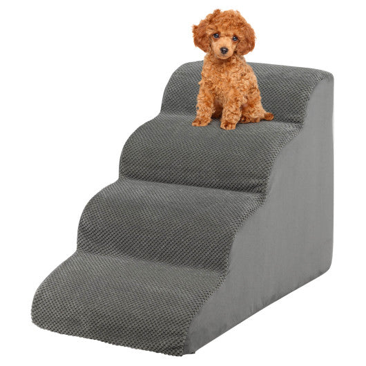4-Tier Foam Non-Slip Dog Steps with Washable Zippered Cover-Brown - Set Shop and Smile