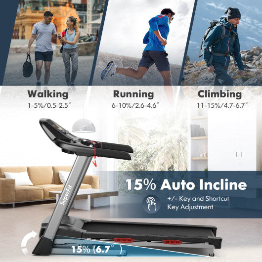 4.75 HP Folding Treadmill with Auto Incline and 20 Preset Programs-Black - Set Shop and Smile