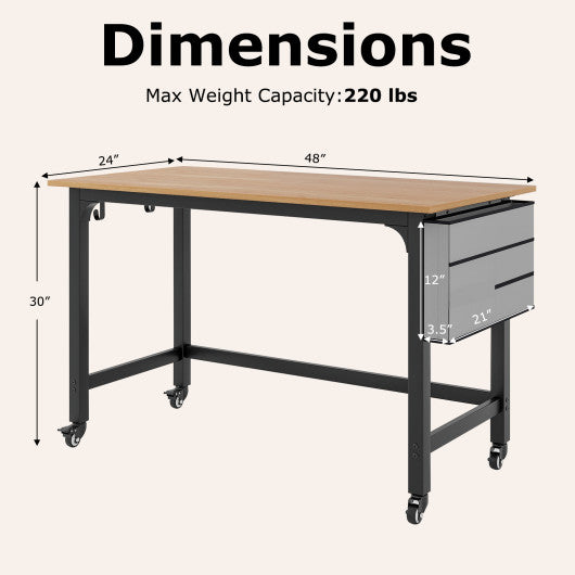 Metal Frame Computer Desk with Wheels