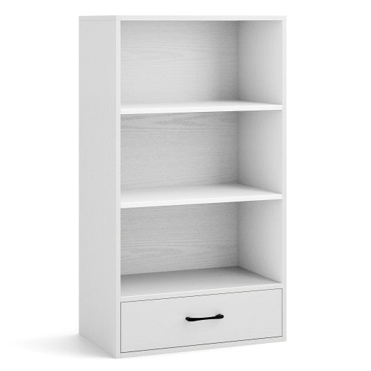 48 Inch Tall 4 Tiers Wood Bookcase with Drawer-White