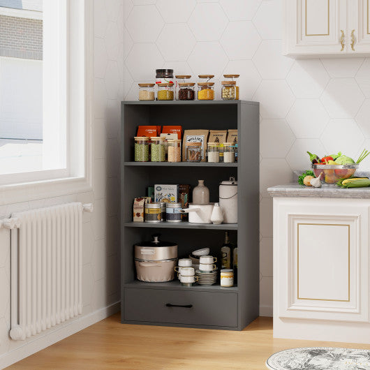 48 Inch Tall 4 Tiers Wood Bookcase with Drawer-Gray