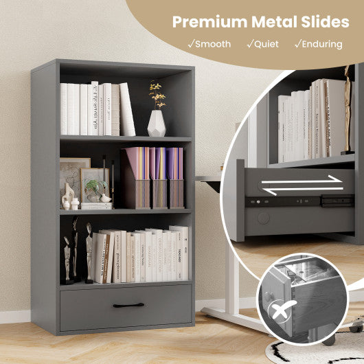 48 Inch Tall 4 Tiers Wood Bookcase with Drawer-Gray