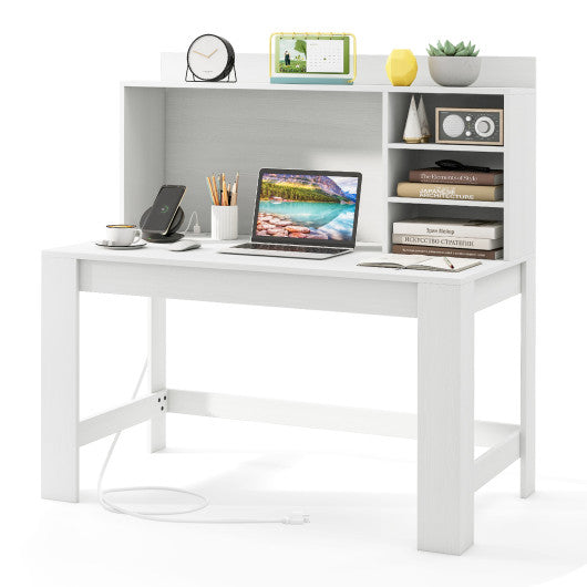 48 Inch Writing Computer Desk with Anti-Tipping Kits and Cable Management Hole-White