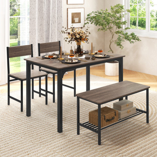 4 Pieces Rustic Dining Table Set with 2 Chairs and Bench-Gray - Set Shop and Smile