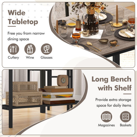 4 Pieces Rustic Dining Table Set with 2 Chairs and Bench-Gray - Set Shop and Smile