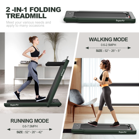 2-in-1 Electric Motorized Health and Fitness Folding Treadmill with Dual Display and Speaker-Green - Set Shop and Smile