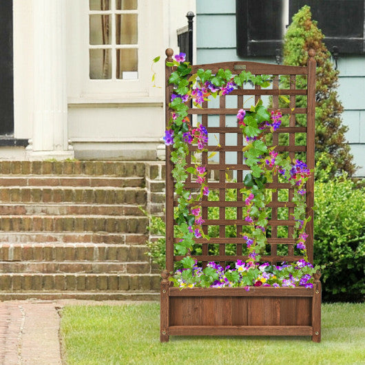 Solid Free Standing Wood Planter Box with Trellis for Garden - Set Shop and Smile