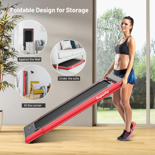 2-in-1 Electric Motorized Health and Fitness Folding Treadmill with Dual Display and Speaker-Red - Set Shop and Smile