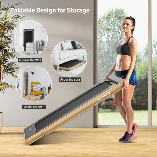2-in-1 Electric Motorized Health and Fitness Folding Treadmill with Dual Display and Speaker-Yellow - Set Shop and Smile
