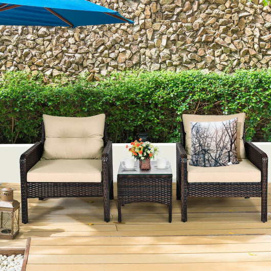 3 Pcs Outdoor Patio Rattan Conversation Set with Seat Cushions-Black - Set Shop and Smile
