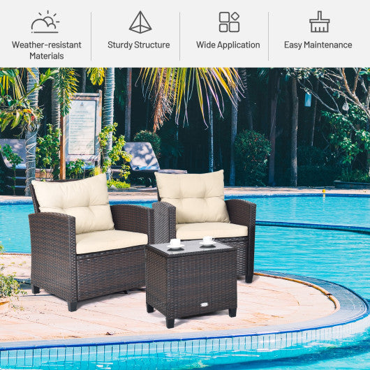 3 Pcs Patio Rattan Furniture Set Cushioned Conversation Set Coffee Table - Set Shop and Smile