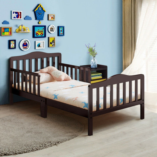 Classic Design Kids Wood Toddler Bed Frame with Two Side Safety Guardrails-Black - Set Shop and Smile
