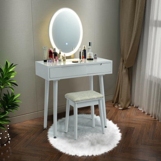 Touch Screen Vanity Makeup Table Stool Set with Lighted Mirror-Gray - Set Shop and Smile