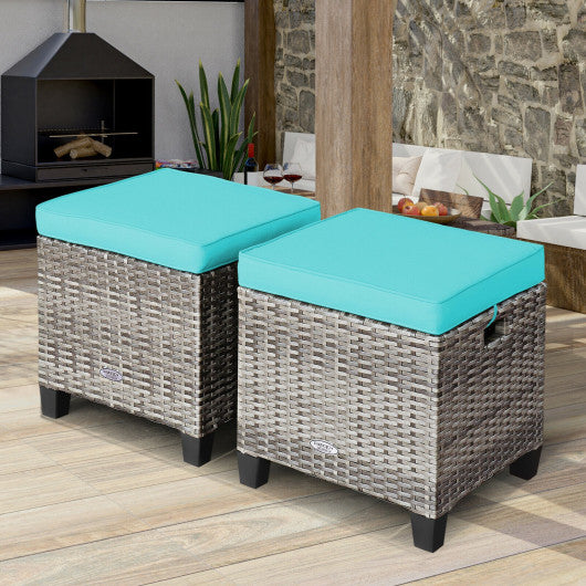 2 Pieces Patio Rattan Ottoman Seat with Removable Cushions-Beige - Set Shop and Smile