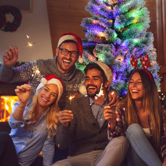 5 Feet Pre-Lit Hinged Christmas Tree Snow Flocked with 9 Modes Remote Control Lights - Set Shop and Smile