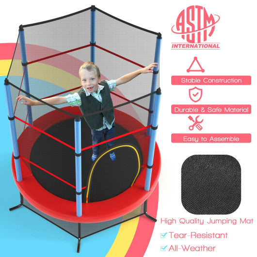 55 Inch Kids Recreational Trampoline Bouncing Jumping Mat with Enclosure Net-Green - Set Shop and Smile