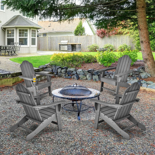 Outdoor Adirondack Chair with Built-in Cup Holder for Backyard Porch-Black - Set Shop and Smile