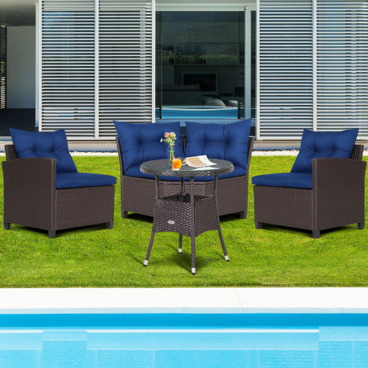 4 Pieces Patio Rattan Furniture Set Cushioned Sofa Glass Table-Black - Set Shop and Smile