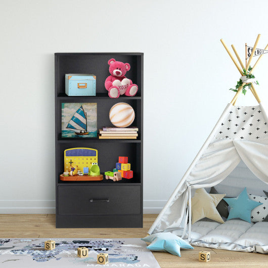 4-Tier Storage Bookcase with Open Shelves Drawer and Anti-toppling Device-Natural - Set Shop and Smile