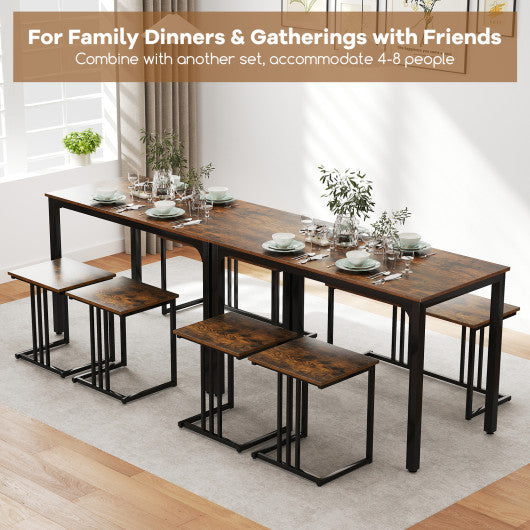 4 Pieces Industrial Dining Table Set with Bench and 2 Stools-Brown