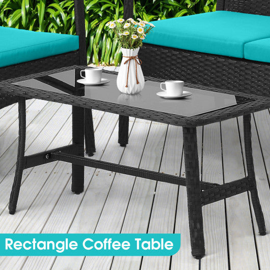4 Pieces Outdoor Rattan Conversation Set with Tempered Glass Coffee Table-Navy - Set Shop and Smile