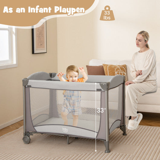 5-in-1 Portable Baby Playard with Cradle and Storage Basket-Gray - Set Shop and Smile
