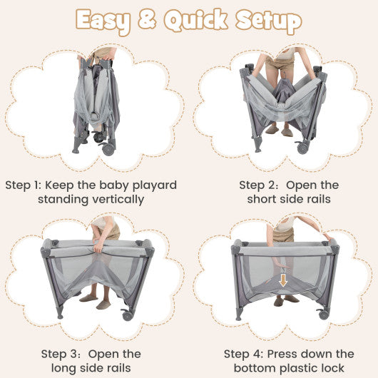 5-in-1 Portable Baby Playard with Cradle and Storage Basket-Gray - Set Shop and Smile