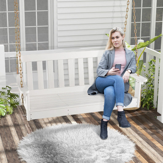 54 Inch HDPE Patio Porch Swing with Cup Holder-White - Set Shop and Smile
