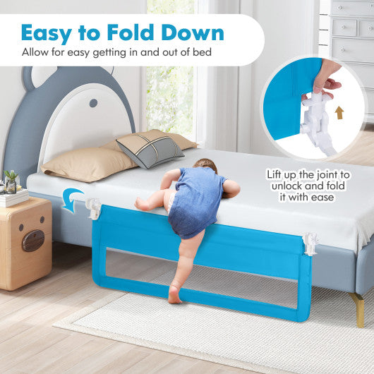 59 Inch Folding Breathable Baby Bed Rail Guard with Safety Strap-Beige