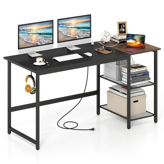 59 Inch Home Office Computer Desk with Removable Storage Shelves-Black