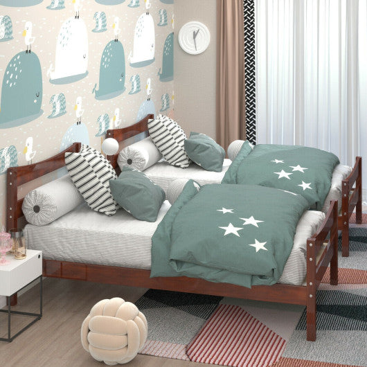 Twin Size Rustic Style Platform Bed Frame with Headboard and Footboard-Dark Brown - Set Shop and Smile