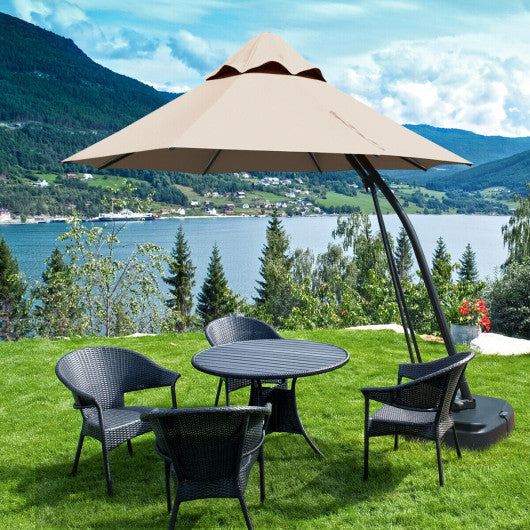 11 Feet Outdoor Cantilever Hanging Umbrella with Base and Wheels-Beige - Set Shop and Smile