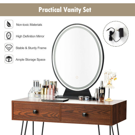 Industrial Makeup Dressing Table with 3 Lighting Modes-Rustic Brown - Set Shop and Smile