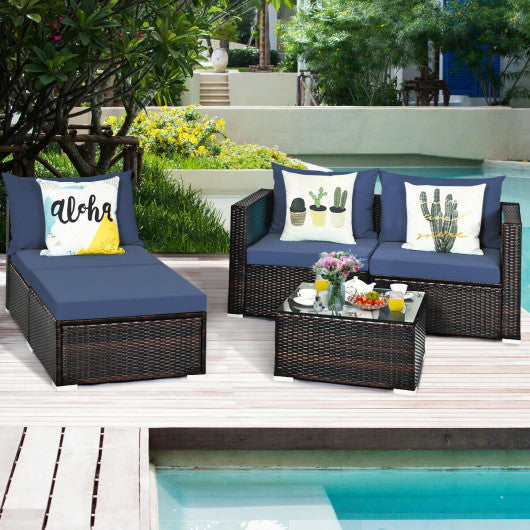 5 Pieces Patio Rattan Furniture Set with Coffee Table-Off White - Set Shop and Smile