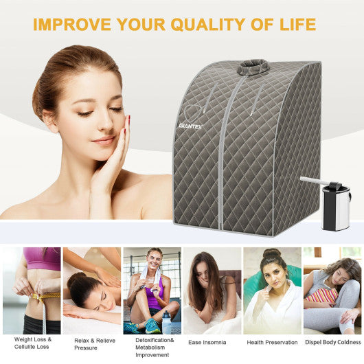 Portable Personal Steam Sauna Spa with 3L Blast-proof Steamer Chair-Coffee - Set Shop and Smile