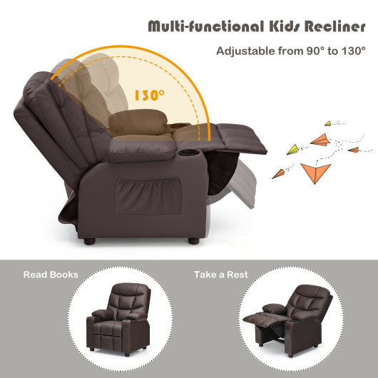 Kids PU Leather/Velvet Fabric Kids Recliner Chair with Cup Holders-Light Blue - Set Shop and Smile