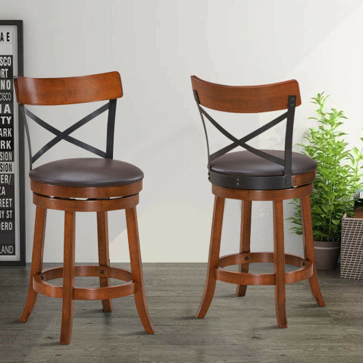 Set of 2 Bar Stools 360-Degree Swivel Dining Bar Chairs with Rubber Wood Legs-25 inch - Set Shop and Smile